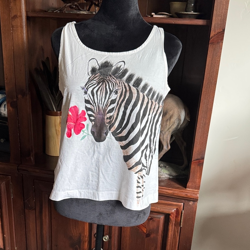 Zebra Print White Tank Top